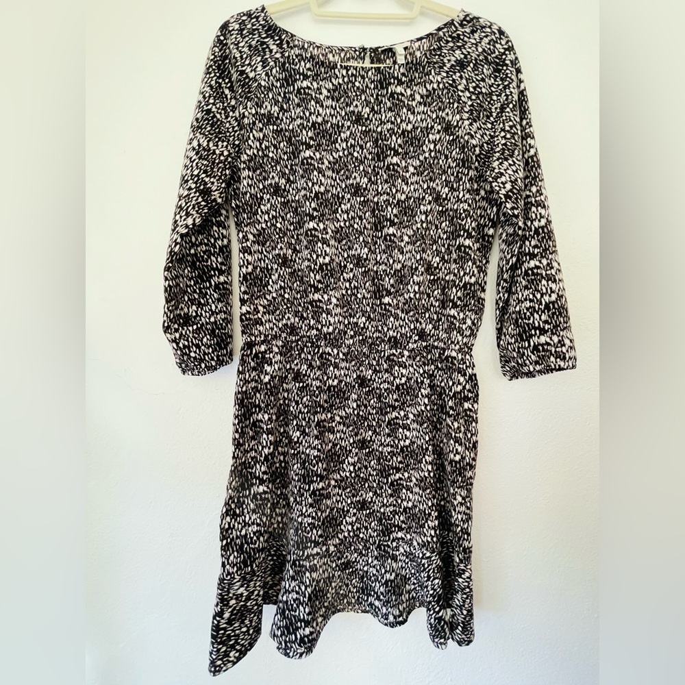 Joie Womens Abstract Print Dress Ivory Black Long Sleeve Size Small